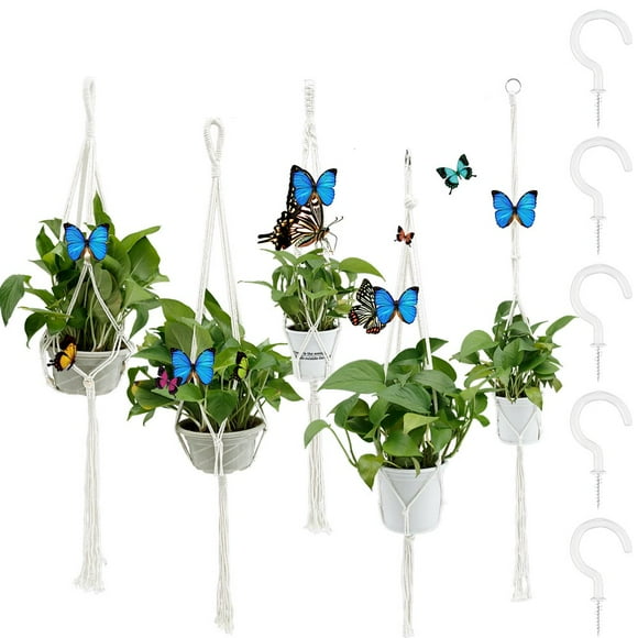 Plant Hangers Cotton Hanging Planter Basket with Hooks Handmade Rope Plant Stand Kit DIY Plant Holder Flower Pot Holder for Indoor Outdoor Home Decoration