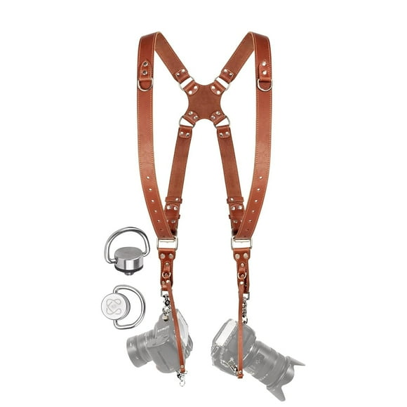 C Coiro Camera Harness for 2 Cameras â Dual Shoulder Leather Camera Strap â Double Camera Harness for DSLR/SLR, Tan, adjustable