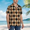 thumbnail image 3 of Rateoe Argyle of brown Pattern Men’s Hawaiian Shirt – Short Sleeve Button-Down Tropical Beach Shirt, Lightweight & Breathable Casual Aloha Shirt with Pocket,Small, 3 of 7