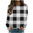thumbnail image 2 of JUSLIO Plaid Womens Tops Warm Fleece Blouses Graphic Long sleeve Round Neck Blouses Black L, 2 of 5