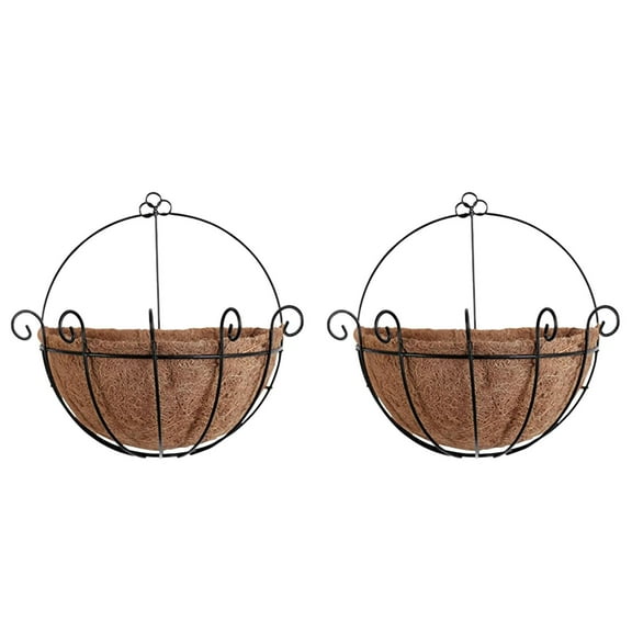2PCS Metal Wall Mounted Planters - 9.8 Inch Iron Flower Baskets with Coco Fiber Liner, Decorative Hanging Garden Planters for Porch, Balcony, Deck Outdoor & Indoor Plant Display