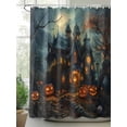 thumbnail image 3 of Halloween Pumpkin Waterproof Fabric Shower Curtain, Retro Forest Cottage Castle Vintage Bats Shower Curtain for Bathroom Curtains Bathtubs Hotel Washable Shower Curtains with 12 Hooks Standard 60x72, 3 of 6