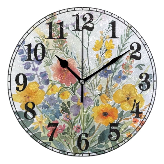 Watercolor Wildflower and Leaves Silent Wall Clock 10" Non-Ticking Battery Clock