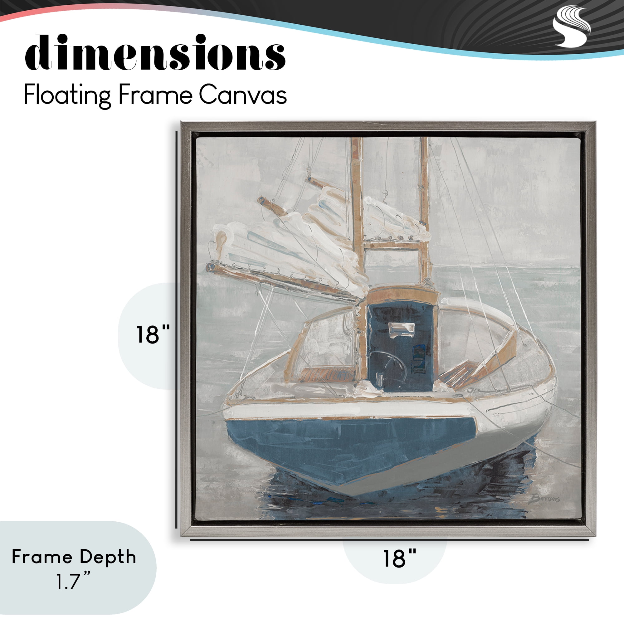 Stupell Industries Serene Harbor Sail Boat Gray Framed Floater Canvas Wall Art, design by John Burrows