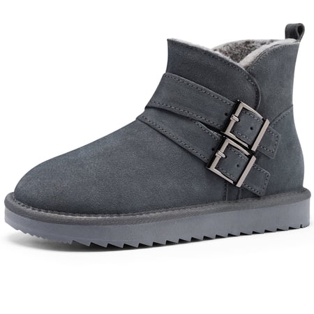 PUBOOM WOMEN SNOW BOOTS GENUINE SUEDE WINTER ANKLE BOOTIES WATER-RESISTANT SLIP ON WARM PLUSH LINED SHOES
