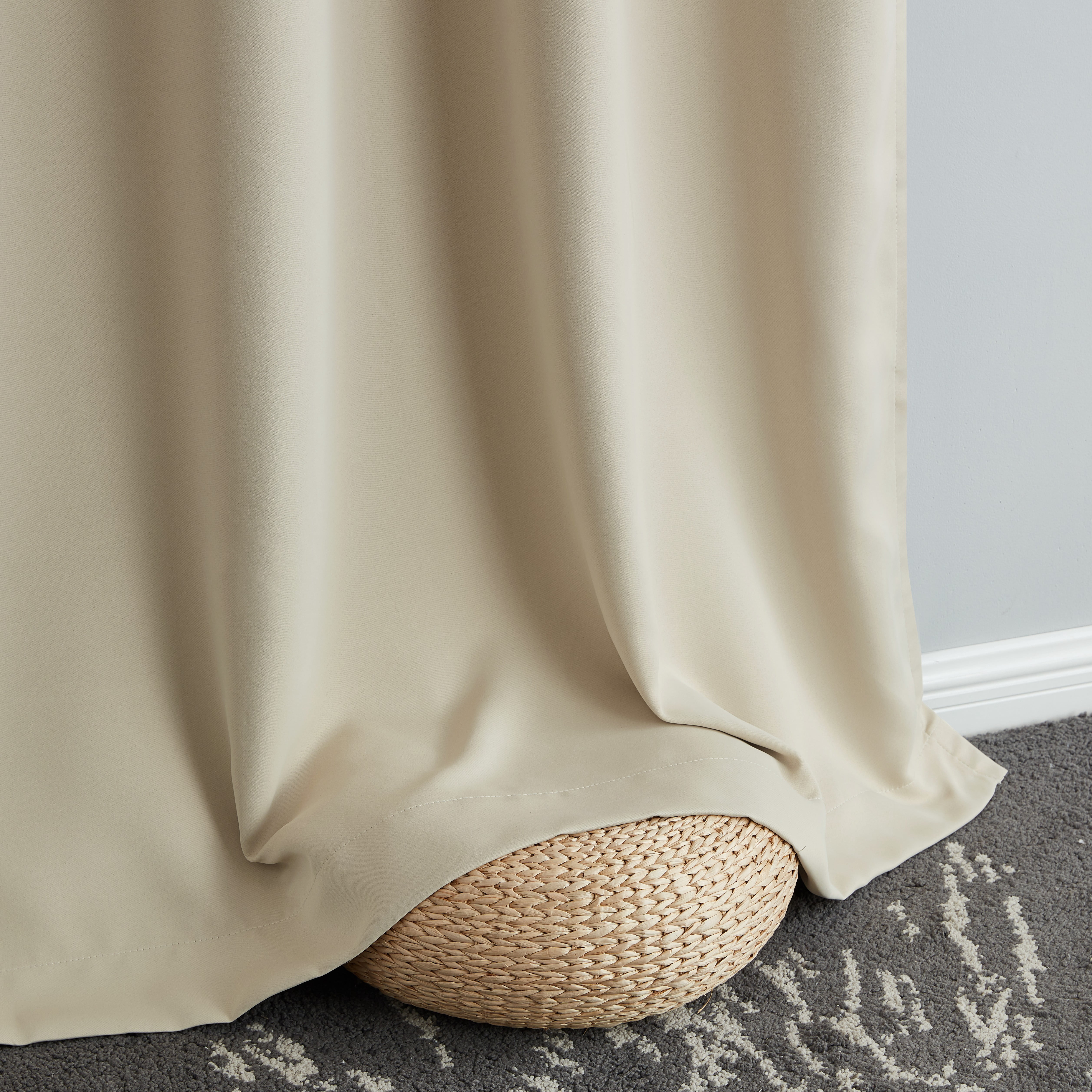 THD Virginia 100% Blackout Grommet Total Privacy Curtain Panels - Window Curtains for Living Room Bedroom - Set of 2 (Beige, 42 W x 84 L)