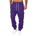 thumbnail image 2 of ersvoioy Mens Cargo Sweatpants Athletic Tapered Fit Drawstring Elastic Waist Joggers with Pockets Casual Solid Workout Running Trousers for Outdoor Purple XXL, 2 of 5