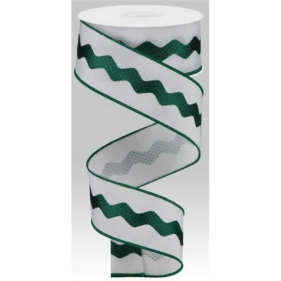 Ric Rac Burlap Wired Ribbon,White Green 1.5 Inches x 10 Yards