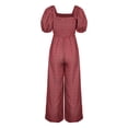 thumbnail image 6 of Gaecuw Jumpsuits for Women Dressy Short Sleeve Puff Sleeve Overall with Pockets Square Neck Band Collar Solid Onesie One Piece Outfits Long Pants High Waisted Wide Leg Summer Romper Ankle Length, 6 of 9