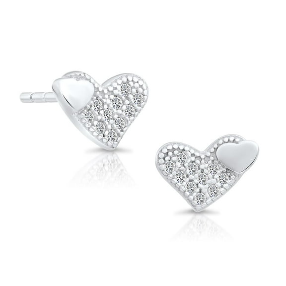 Tilo Jewelry .925 Sterling Silver Double Heart Stud Earrings with Cubic Zirconia CZ Stones | Love Earrings | Women & Unisex