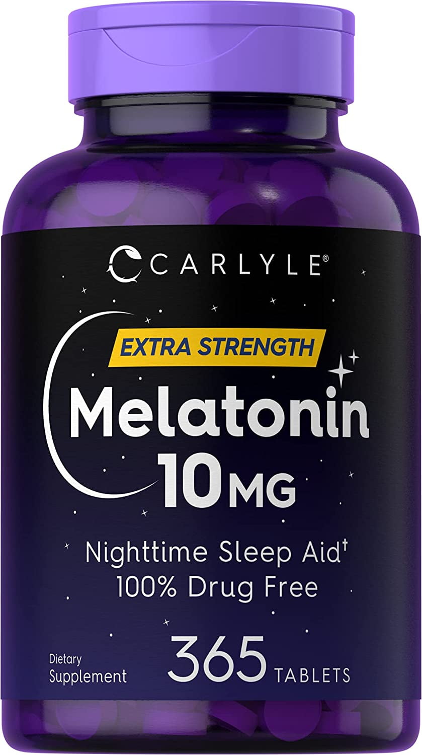 Carlyle Melatonin 10mg | 365 Tablets | Extra Strength Sleep Aid for Adults | Vegetarian, Non-GMO, Gluten Free Supplement