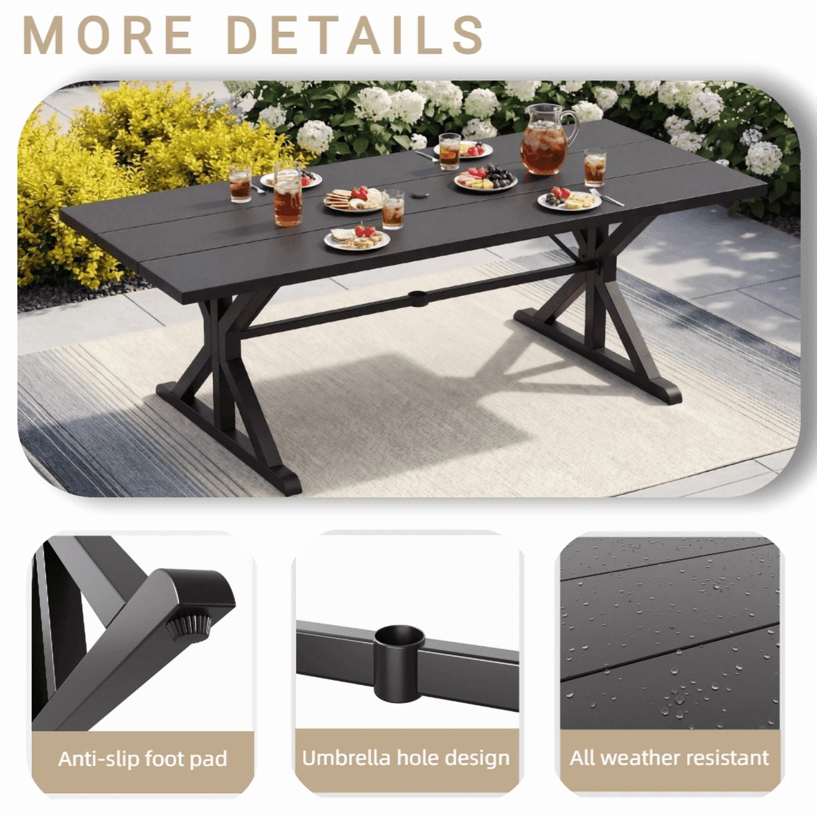 ALAULM 78.2" Rectangular Heavy-Duty Metal Dining Table, Modern Outdoor Patio Table for 8 People, Robust Metal Frame & Reinforced Metal Legs (Brown with Golden Flecks)