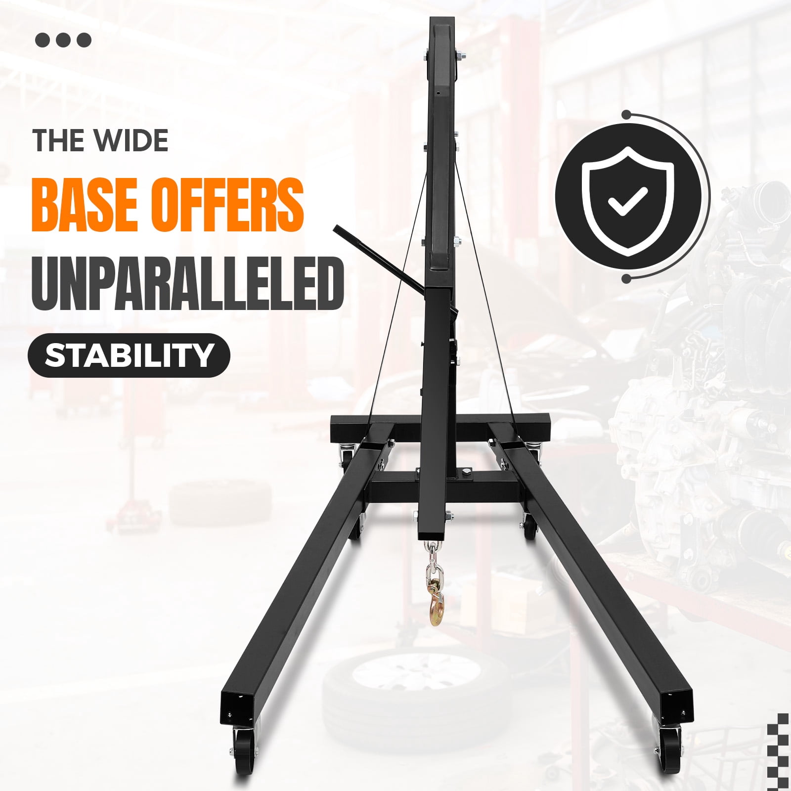 4400LBS Engine Hoist, Folding Hydraulic Hoists Cherry Picker, Heavy Duty Engine Crane Lifter, Orange,black,red,yellow