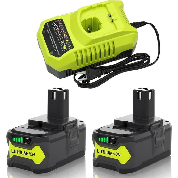8.0Ah 2Pack Battery and Charger Combo for Ryobi 18V Lithium-ion P102 P197 P108 P189 P190 P100 ONEPLUS 18Volt Battery and Charger Kit for Ryobi