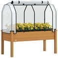 thumbnail image 1 of Outsunny Raised Garden Bed with PE Greenhouse Cover, Sand, 1 of 10