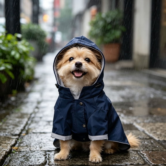 Dog Raincoat, Waterproof Lightweight Pet Rain Jacket with Hood for Rainy Walks, Windproof Puppy Slicker for Small to Large Dogs, Dark Blue, L, Back 13.8 Inch, 1 Count