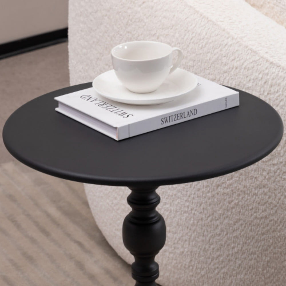 Round Metal Side Table, Vintage End Table with Pedestal Base, Small Accent Table for Sofa, Bedside, Balcony, Living Room & Bedroom, Black