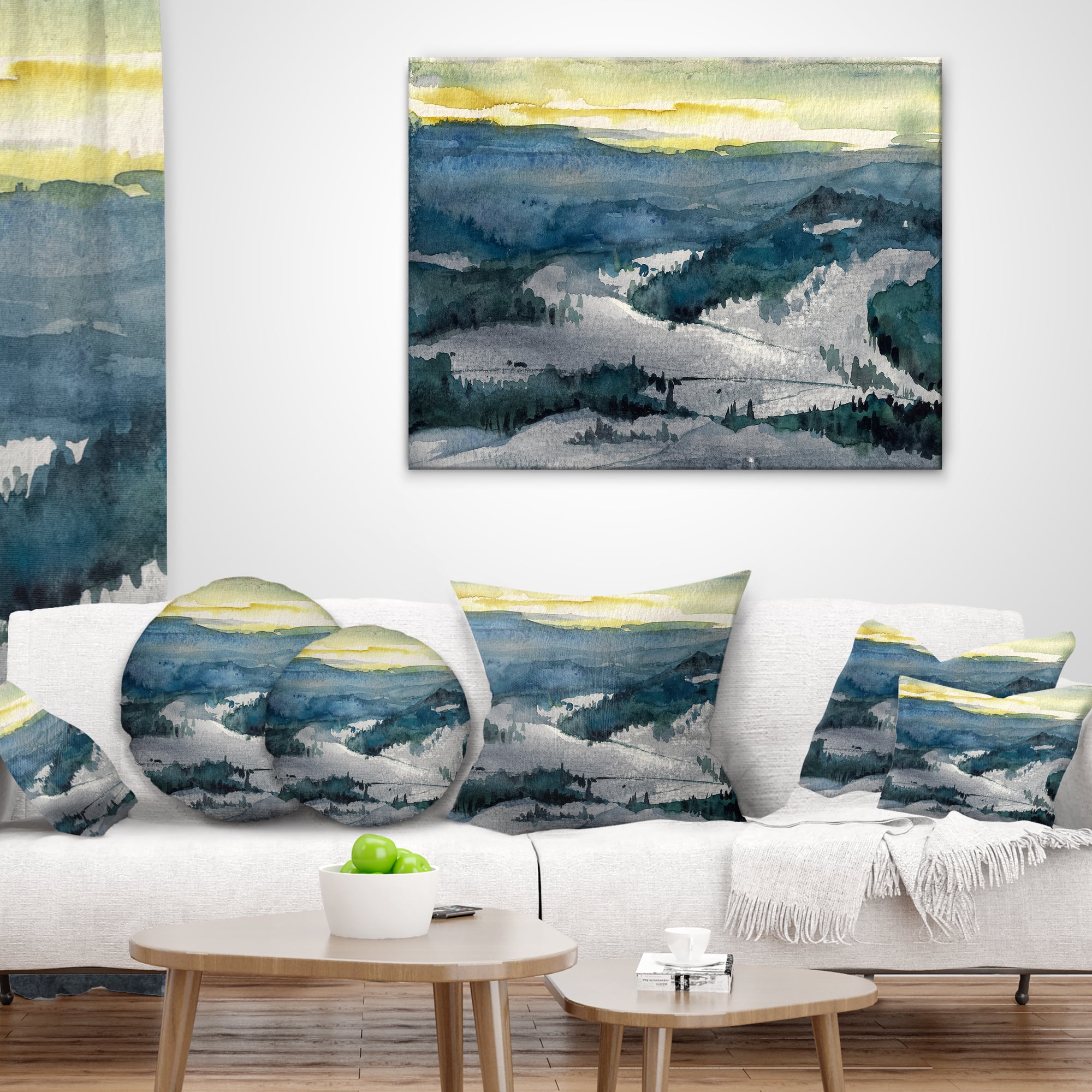 Designart Dark Mountains Watercolor - Landscape Painting Throw Pillow - 18x18