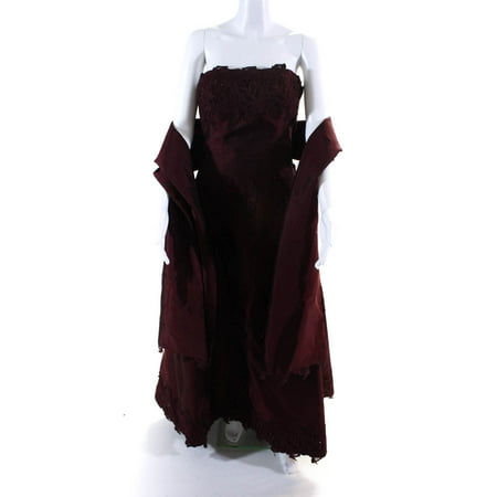 

Pre-owned|Helen Morley Womens Back Zip Strapless Embroidered Gown With Shawl Red Size 8