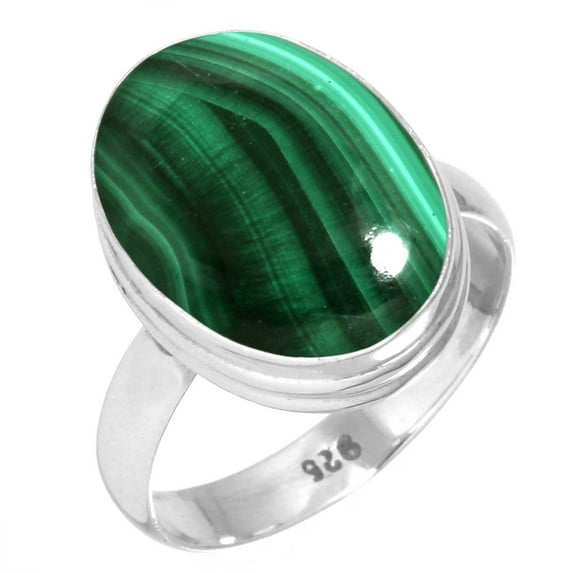925 Sterling Silver Ring For Women - Men Green Real Malachite Gemstone Silver Ring Size 5.5 May Birthstone Costume Silver Ring Size 5.5 Christmas - Gift For Wife 925 Silver Gemstone Jewelry