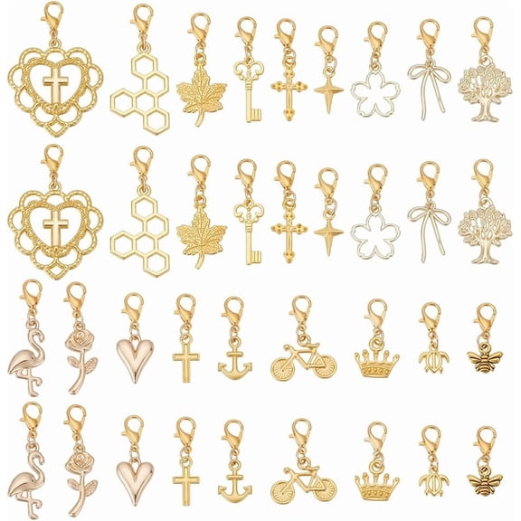 36Pcs 18 Styles Knit Stitch Marker Charm Gold Vintage Crochet Markers Small Locking Stitch Markers Leverback Knitting Charms Knitting Tools for DIY handcrafting