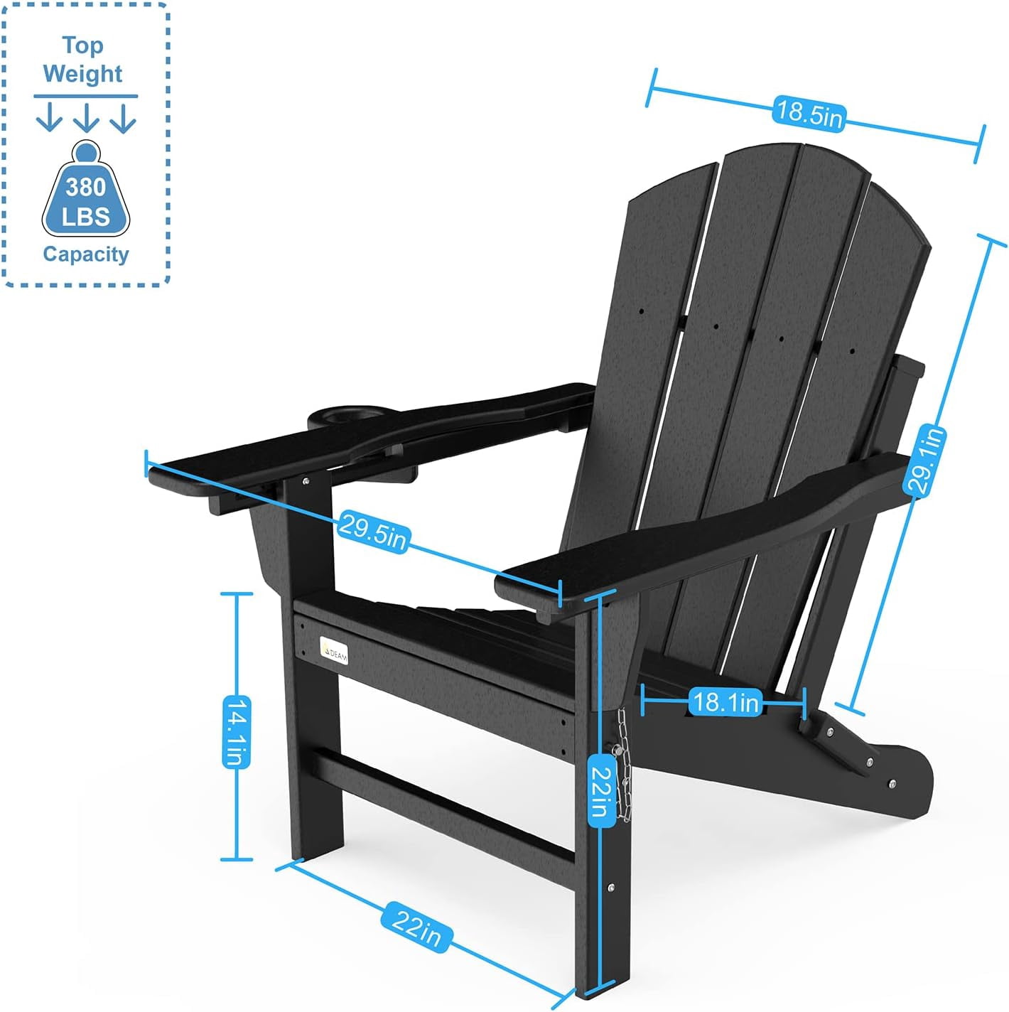 Erinnyees 3-Level Adjustable Adirondack Chair, Wooden Textured, HDPE All-Weather Folding Fire Pit Chair with Cup Holder, Outdoor Chair for Poolside Deck Patio Garden Backyard Lawn Campfire