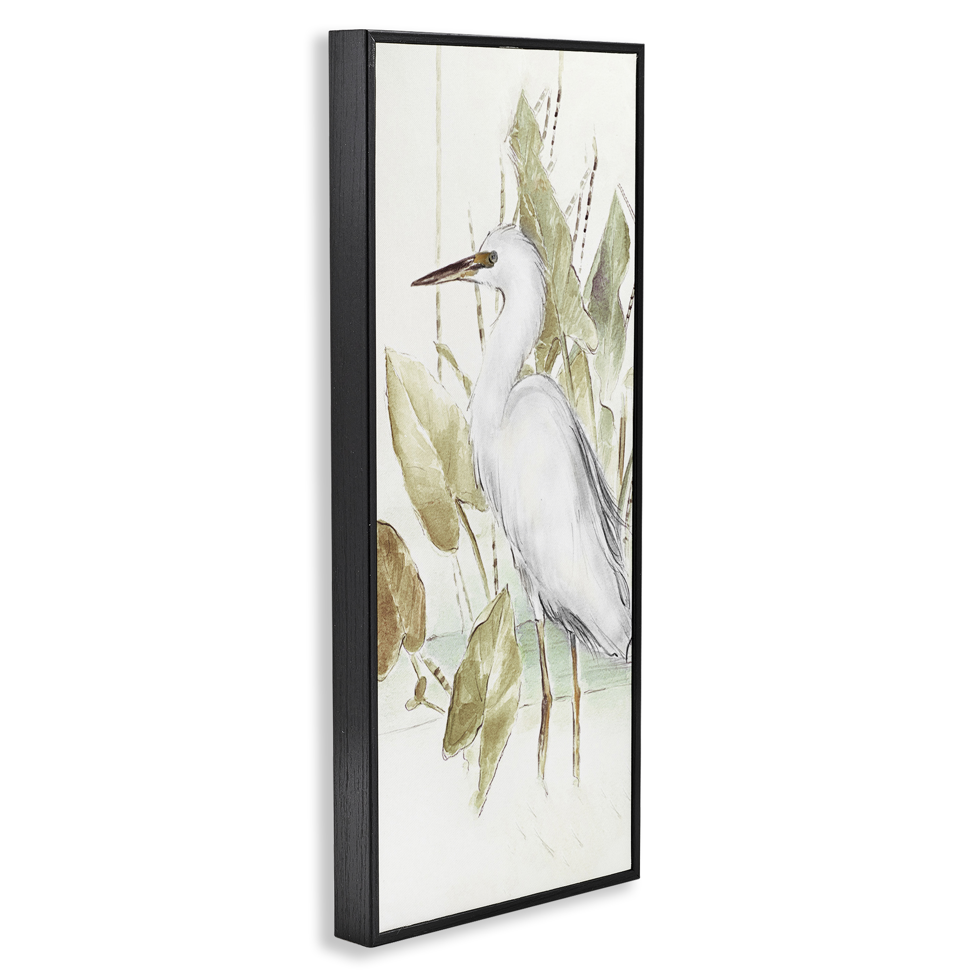 Stupell Industries Egret in Lake Drawing Animals & Insects Drawing Black Framed Art Print Wall Art, 10 x 24