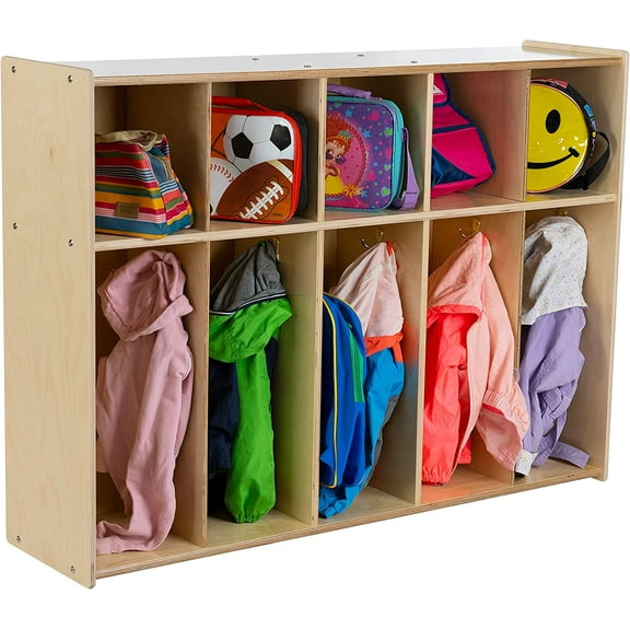 RRI Goods 5 Section Daycare Cubby Locker w Storage, Wooden School Organizer