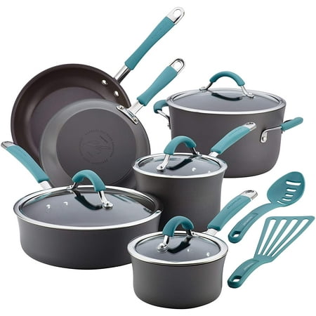 

bzfwmCucina Dishwasher Safe Hard Anodized Nonstick Cookware Pots and Pans Set 12 Piece Gray with Orange Handles