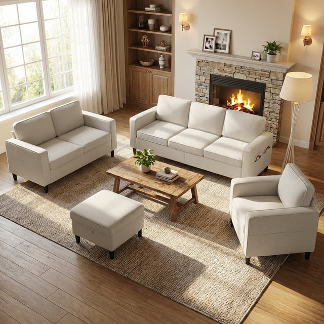Puremind 3 Piece Living Room Furniture Sets, L Shaped Sectional Couch ...