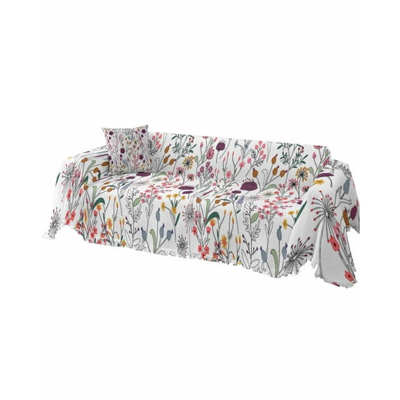 Purple Spring Floral Sofa Covers for 3 Cushion, Washable Couch Cover for Sectional Sofa Slipcovers with Tassel, Vintage Botanical Colorful Elegant Loveseat Covers Futon Cover Blanket 71''x118''