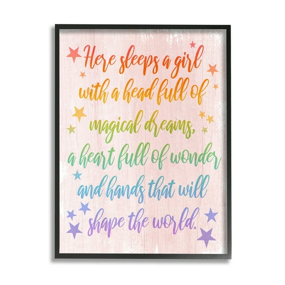 Stupell Industries Girl with Head Full of Magical Dreams Phrase Inspirational Painting Black Framed Art Print Wall Art, 24 x 30