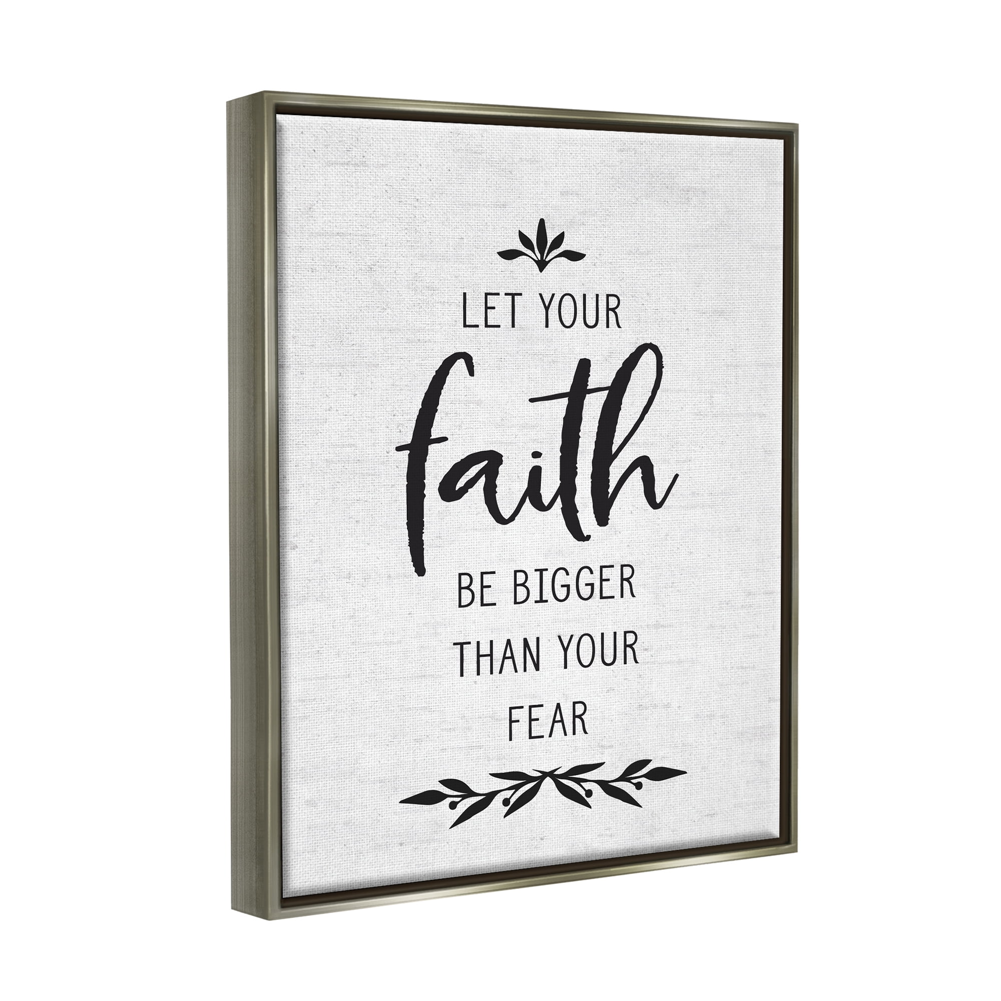Stupell Industries Faith Over Fear Rustic Birch Pattern Botanical Motif Graphic Art Luster Gray Floating Framed Canvas Print Wall Art, Design by Lettered and Lined