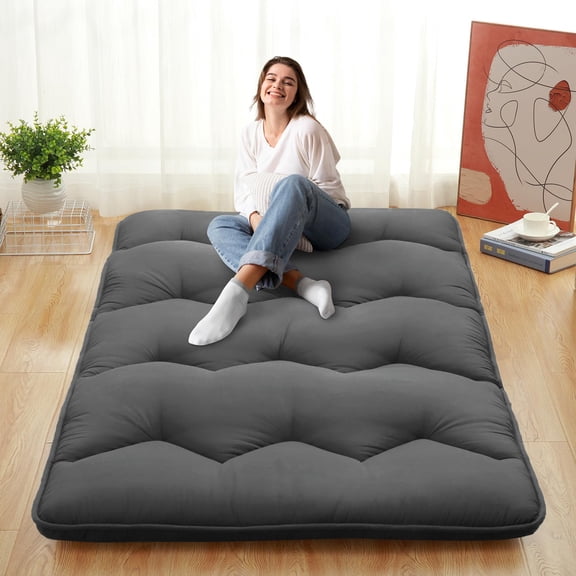Japanese Futon Mattress Full Size, 3 Inch Thick Collapsible Tatami Mat - High Density Foam Support - Portable Roll Up Sleeping Pad for Guest Rooms, Dorms, Camping, Small Spaces