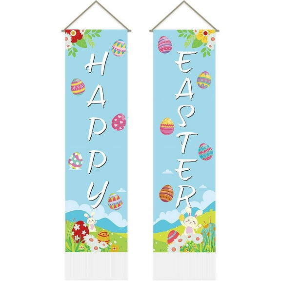 1set Happy Easter Door Banners He Is Risen Sign Banner Easter Party Porch Sign Decorations Easter Door Banner for Home Front Door Porch Wall Decor 2 Pieces 13 x 51 Inch