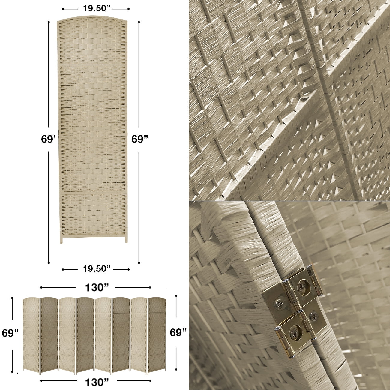 Sorbus 8 Panel Privacy Screen Room Divider: 6 ft. Tall, Extra Wide Hinged Panels, Double-Weaved