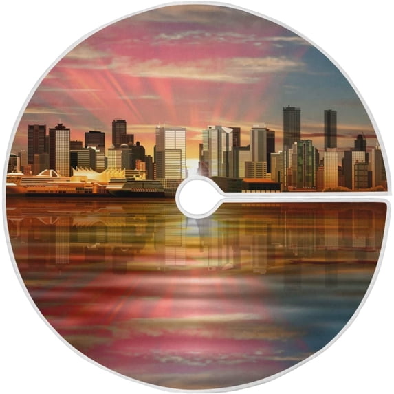 FMSHPON Building Sunset City Xmas Christmas Tree Skirt Stand Mat for Holiday Party Decoration Indoor Outdoor 36 inches