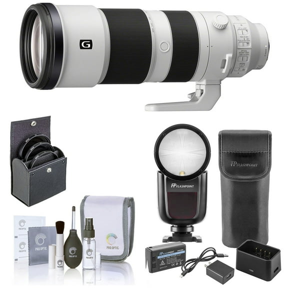 Sony FE 200-600mm f/5.6-6.3 G OSS Lens for Sony E, Bundle with Flashpoint Zoom Li-on X R2 TTL On-Camera Round Flash Speedlight, ProOptic 95mm Filter Kit, Cleaning Kit