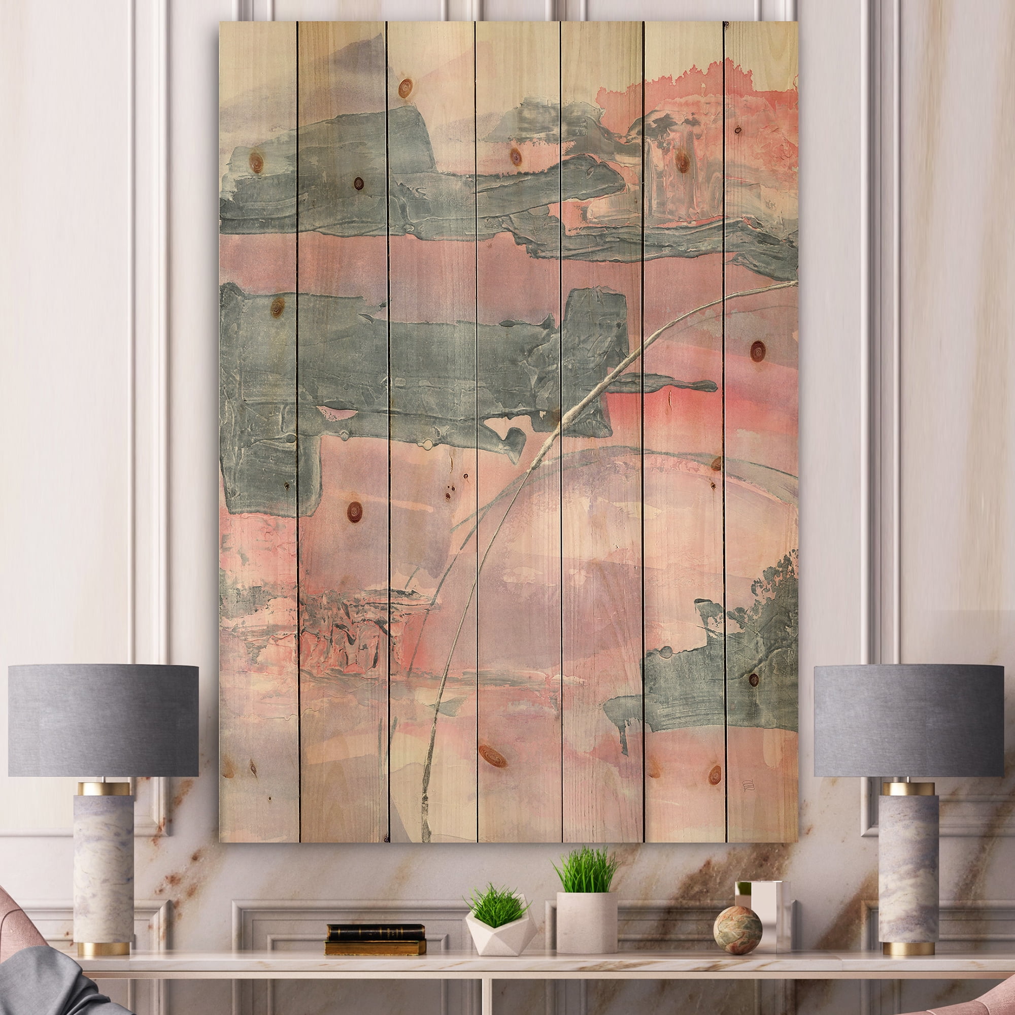 Designart 'Durty Shabby Pink Blush II' Shabby Chic Print on Natural Pine Wood