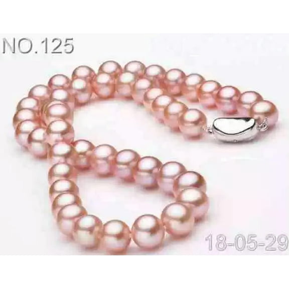 K-KED 18" 9-10mm natural freshwater Cultured pink pearl necklace 925 silver
