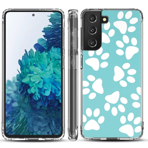 Shockproof Hybrid Bumper Phone Case for Samsung galaxy S21  5G / S21 Plus 5G, by OneToughShield ® - Pet Paw / Teal