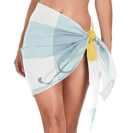 Lemon Leaves Blue-white Plaid Women s Bikini Sarong Wraps Swimsuit Coverups Beach Skirt Beach Dress M