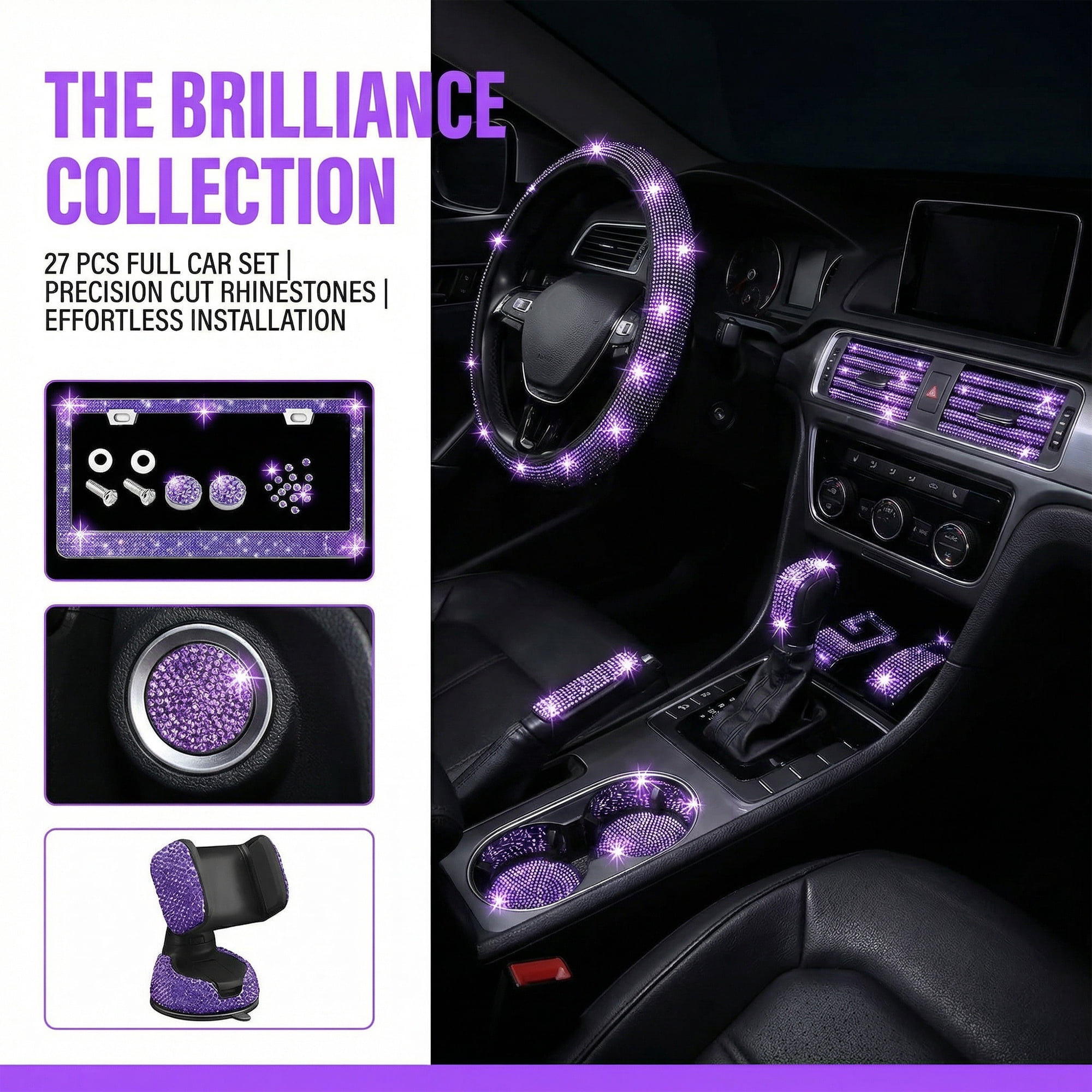 Laptom Max Purple, 1 mm, Universal Fit Cover, Rhinestone Steering Wheel Cover