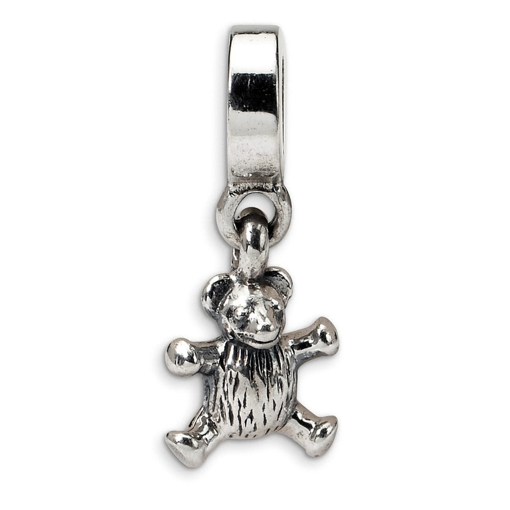 Teddy Bear Dangle Charm .925 Sterling Silver Antique Finish Reflection