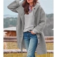 thumbnail image 2 of sicmoss Women's Gray Single Breasted Long Wool Coat, Hooded Winter with Pockets, 2 of 4
