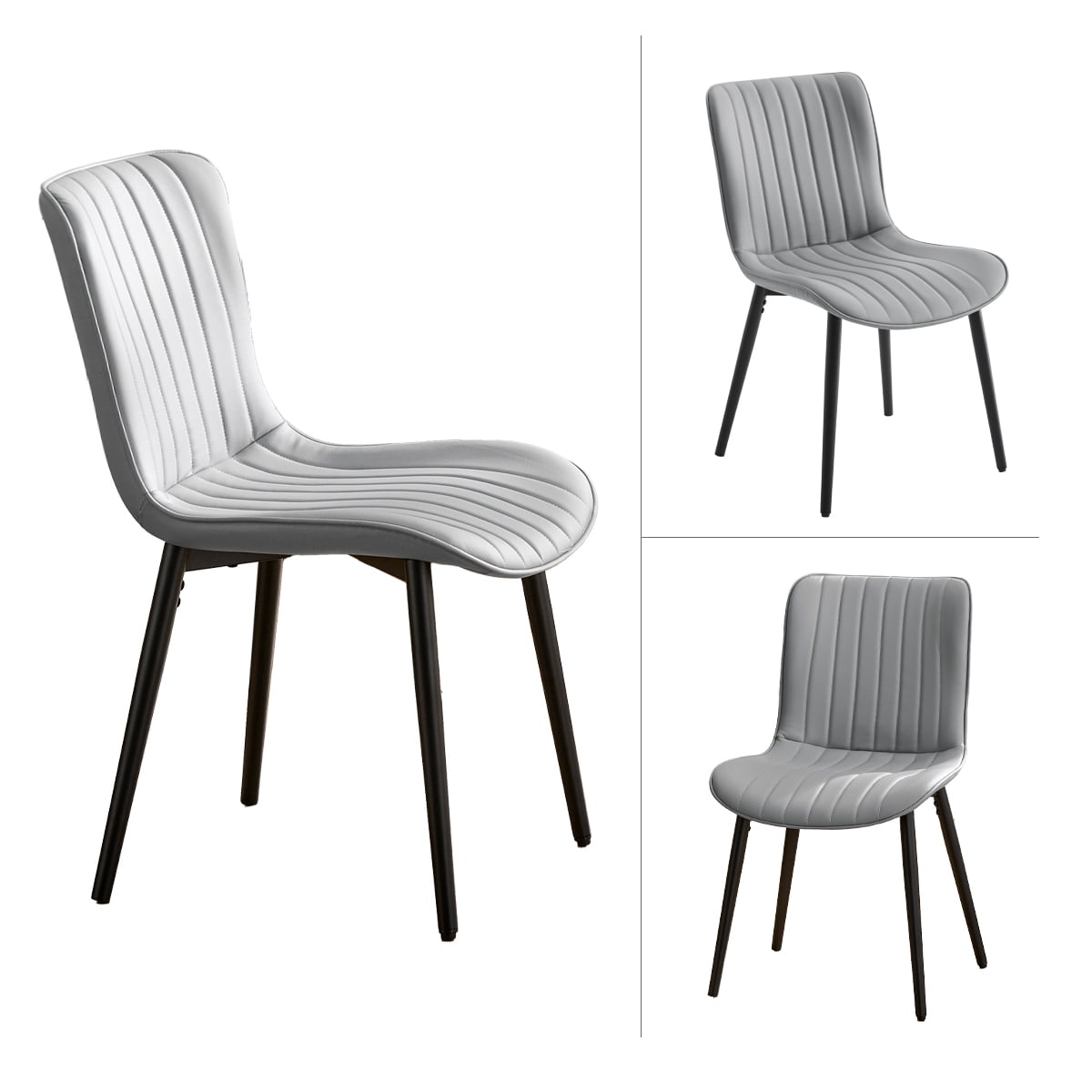 L'AGRATY Modern Dining Chairs Set of 4, High Back PU Leather Upholstered Kitchen Chairs with Cushion - Heavy Duty Metal Legs for Dining Room, Restaurant, Cafe (Grey)