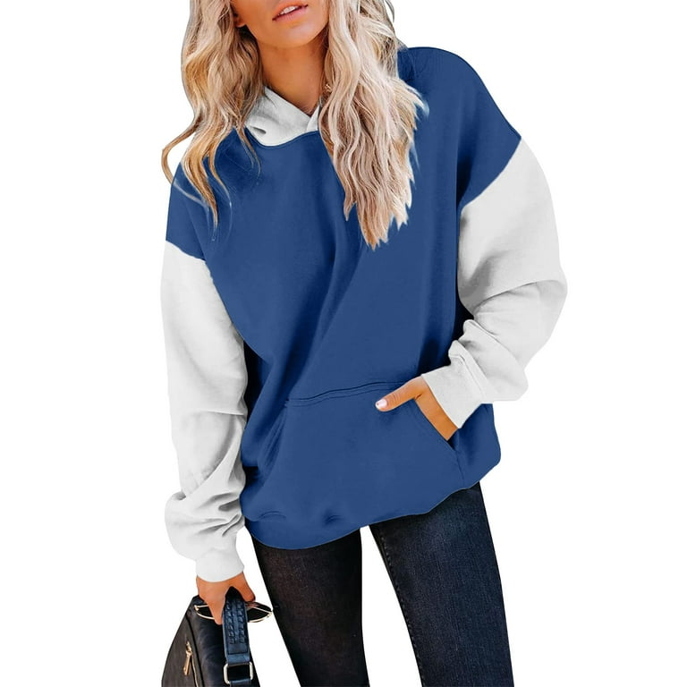 Umitay Womens Hoodies Women's Autumn And Winter Splicing Pullover Hooded  Sweatshirt Fleece Long Sleeve Fashion Sweatshirt 