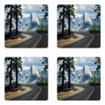 thumbnail image 1 of Yosemite Coaster Set of 4, Landscape Picture of a Winding Road in the Mountains El Capitan, Square Hardboard Gloss Coasters, Standard Size, Green, by Ambesonne, 1 of 2