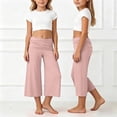thumbnail image 2 of Rvusndi Girls Summer Fold Over Pants Comfortable Loose Casual Wide Leg Yoga Pants with Elastic Waist Trousers for Kids Play and Everyday Wear, 2 of 6