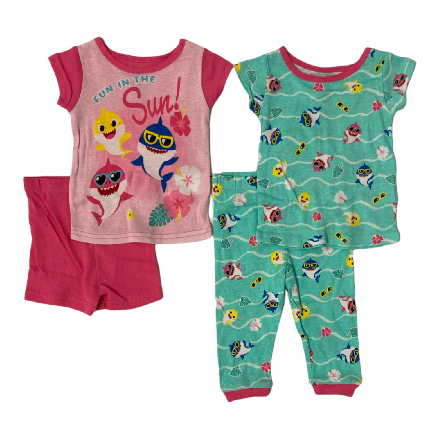 Nickelodeon Baby Shark Unisex 4 Piece Cotton Pajama Set (3T)